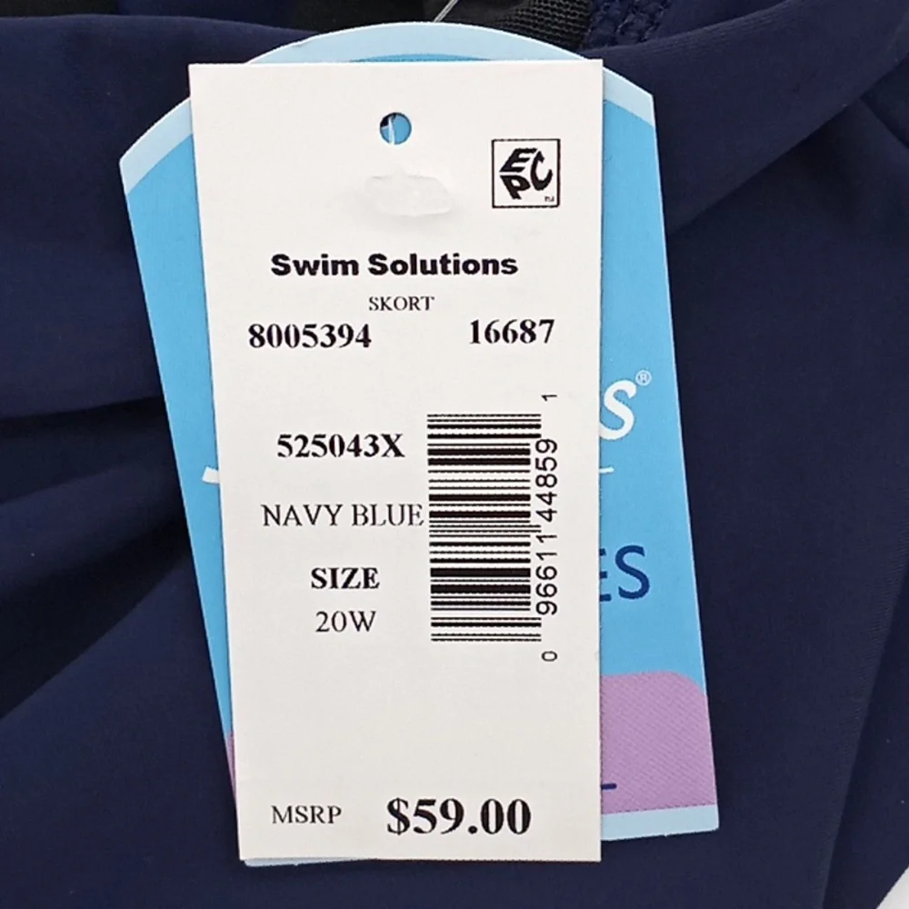 Swim Solutions Plus Size Zippered Pocket Swim Skort Navy Blue 20W
